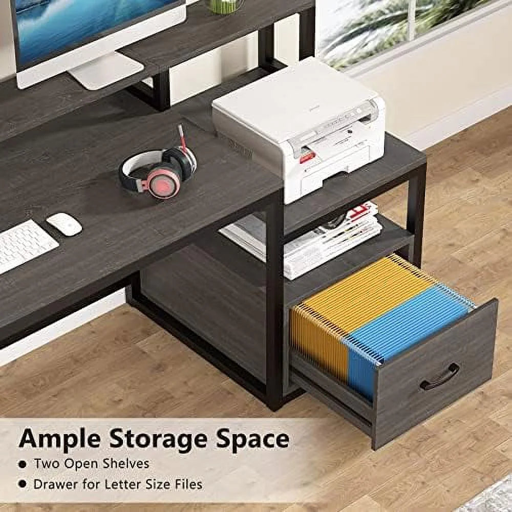 60 inch Computer Desk with File Drawer and Shelves D950