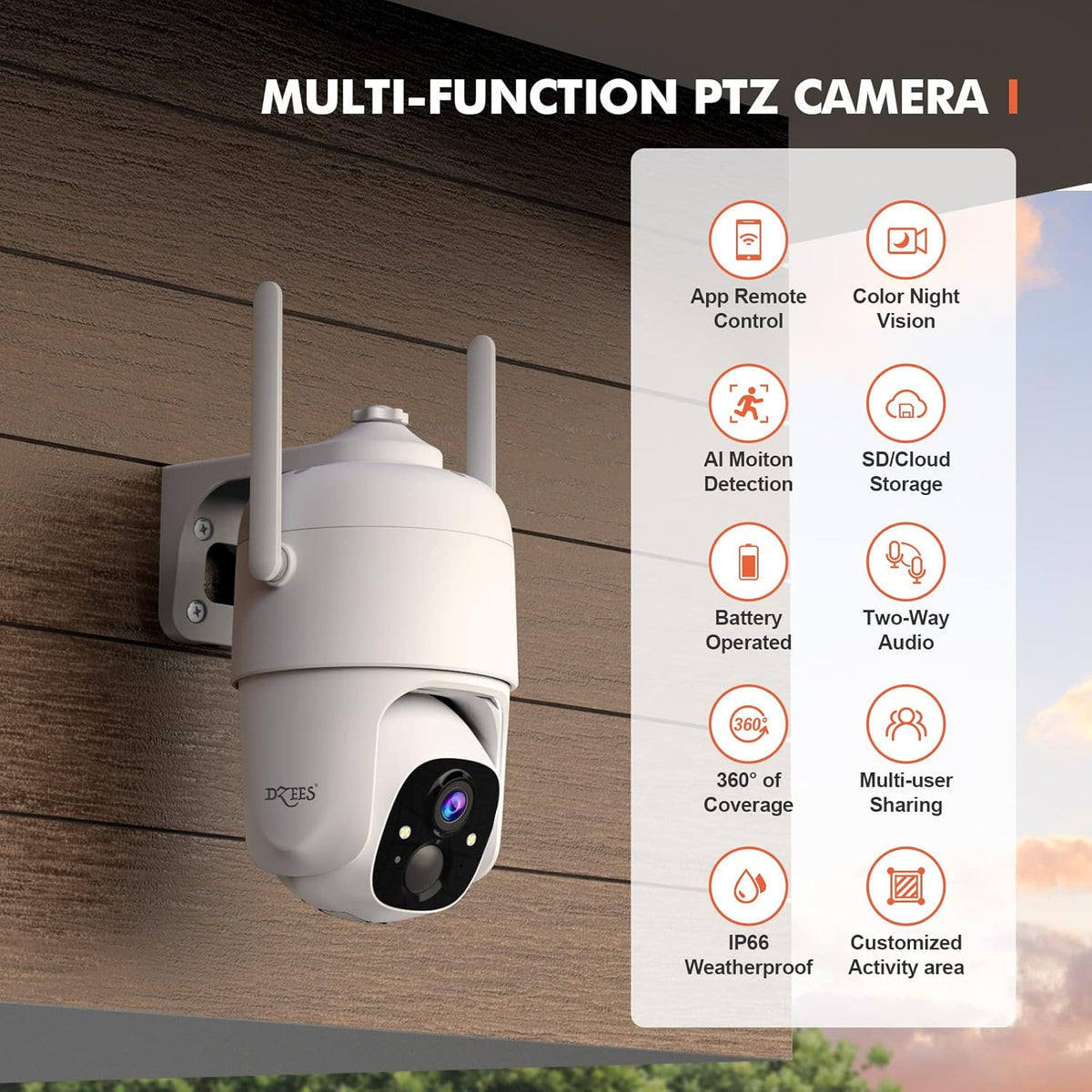 Wireless Security Camera Outdoor WiFi Battery Powered 360° PTZ Color Night Vision IP66 M87208