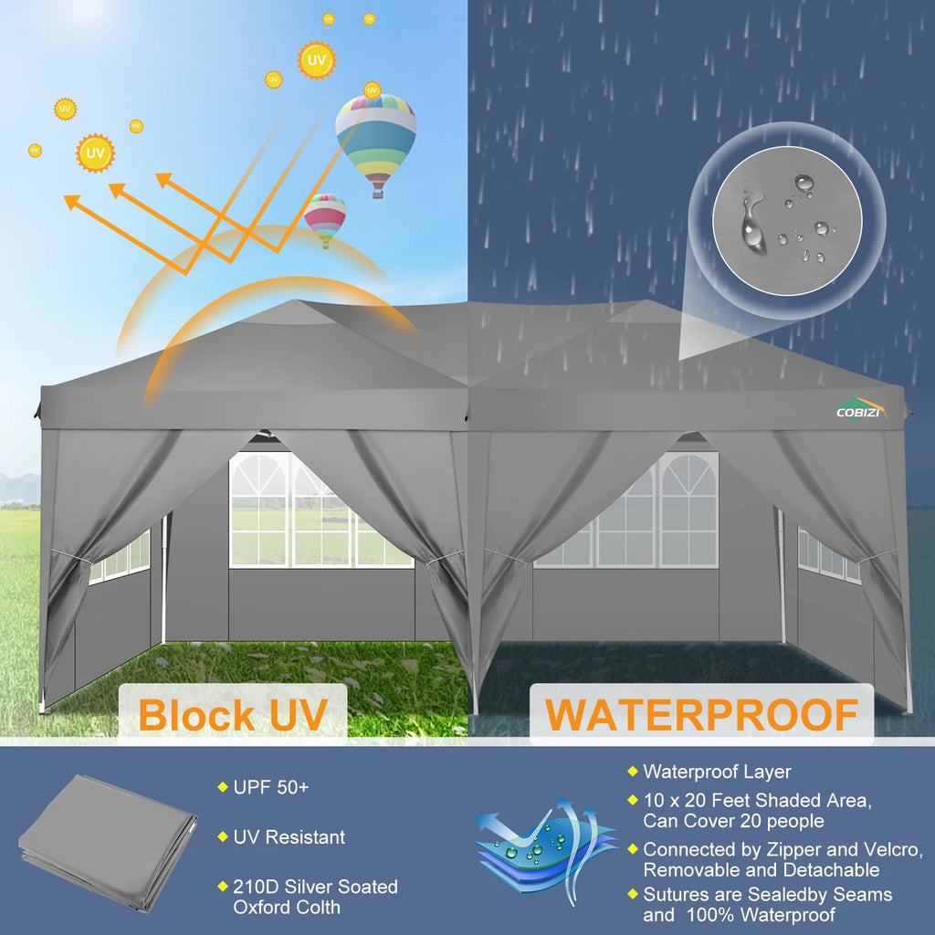 10x20 Pop up Canopy Tent with 6 Removable Sidewalls R961