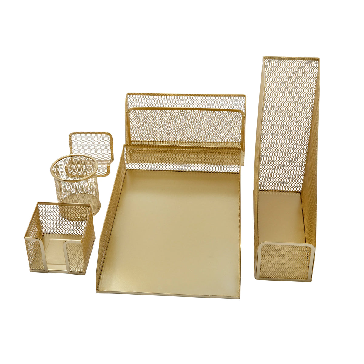 Gold Mesh Metal 6 Piece Set Desktop Organizers and Accessories O2366