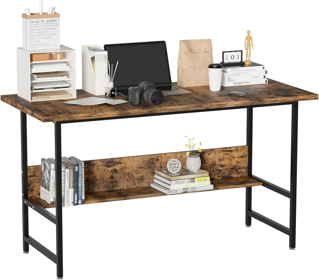 55" Wood Office Desk with Metal Legs and Book Shelf W37143