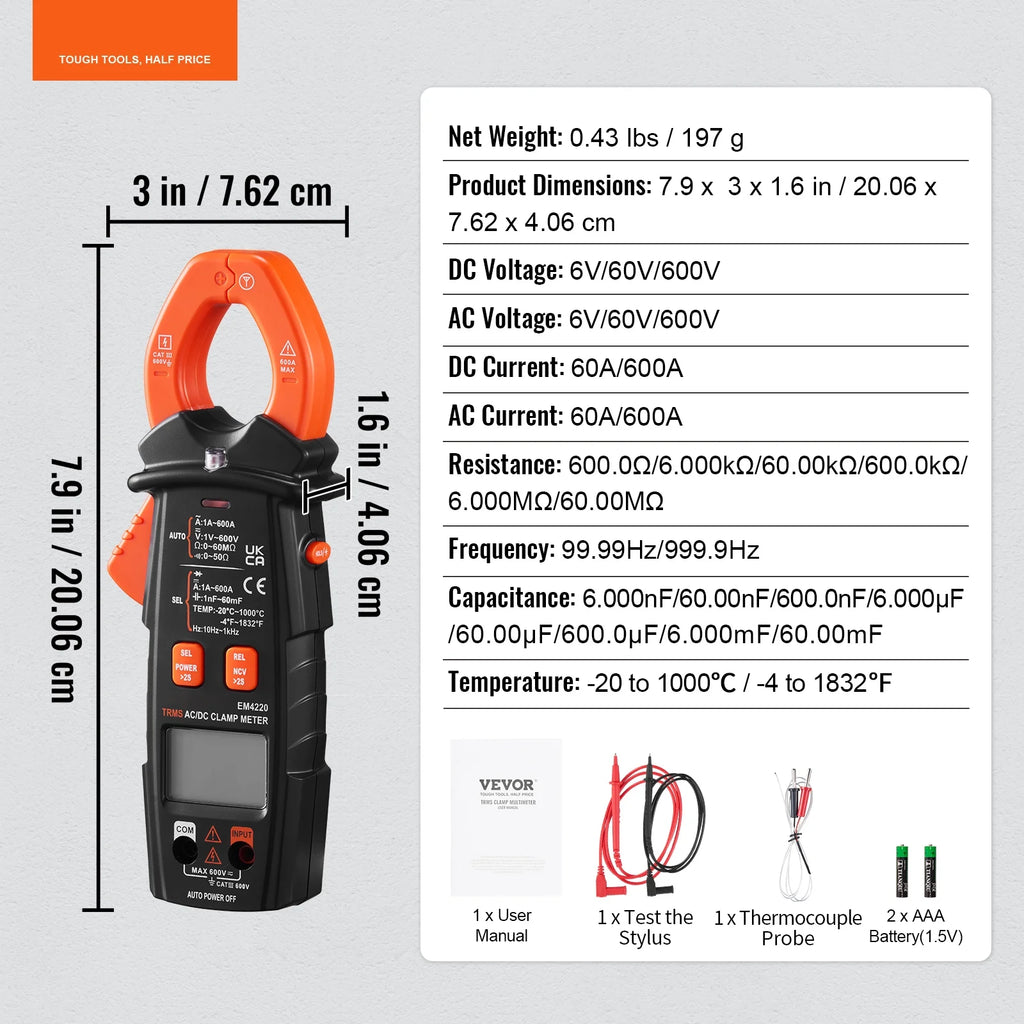 6000 Counts True RMS Digital Clamp Meter K80833