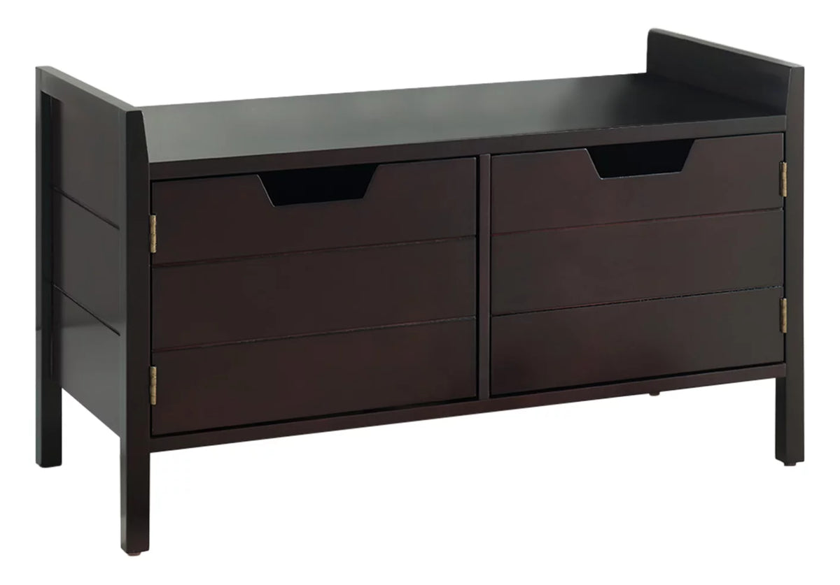 Espresso Wood Shoe Bench with Cabinet Storage A477
