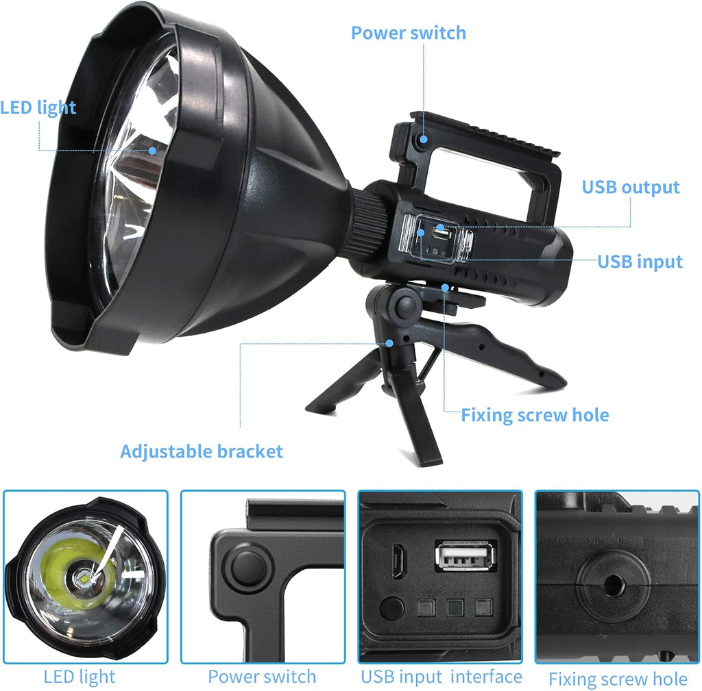 Rechargeable LED Spotlight Flashlight 90000 High Lumens IPX5 Waterproof N847