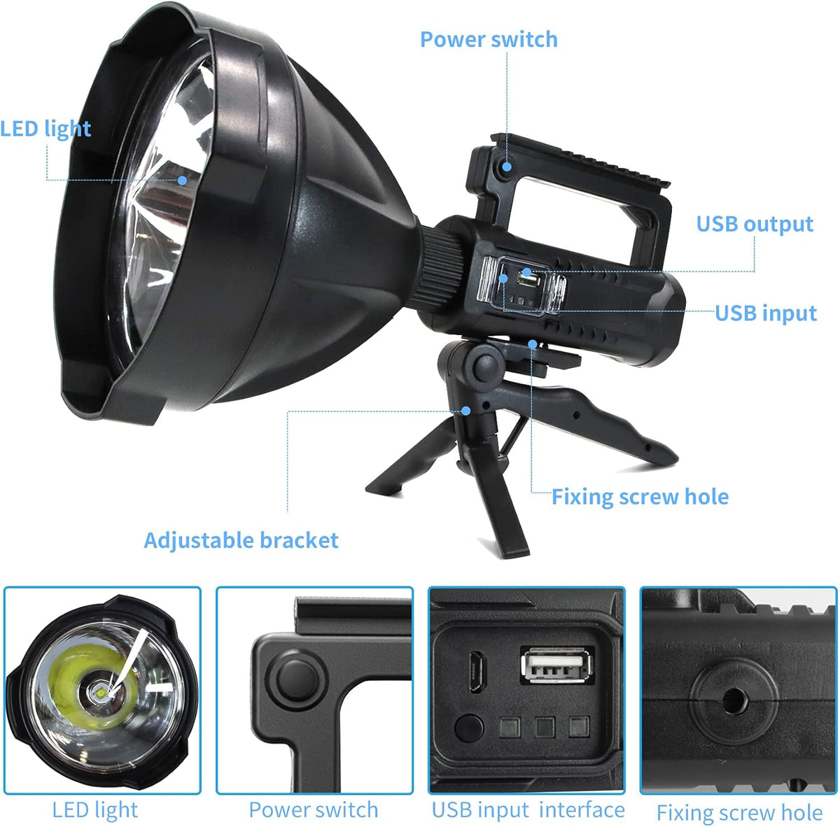 Rechargeable LED Spotlight Flashlight 90000 High Lumens IPX5 Waterproof N847