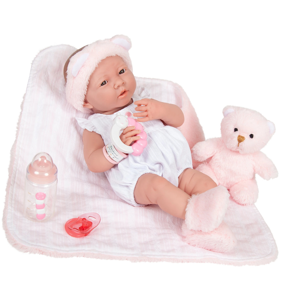 15 inch All-Vinyl Baby Doll In Pink And White With Deluxe Accessories K37770