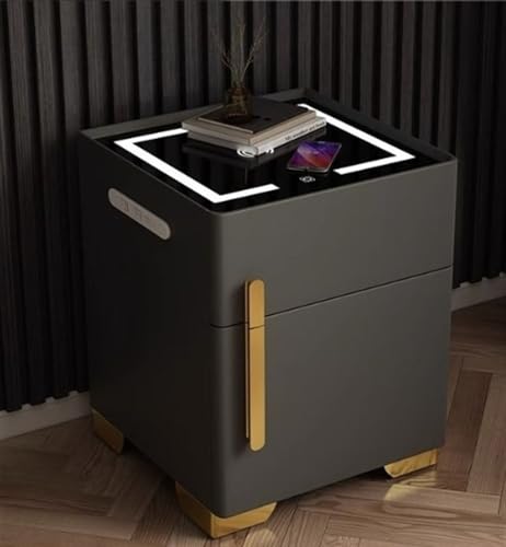 Black Smart Nightstand with Drawer and Safe M49181