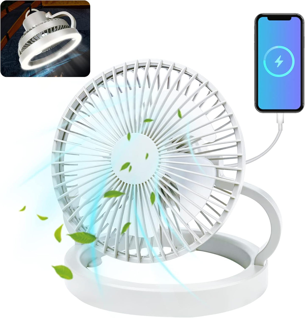 White Rechargeable Camping Fan with LED Lantern, Pack of 2 P837513