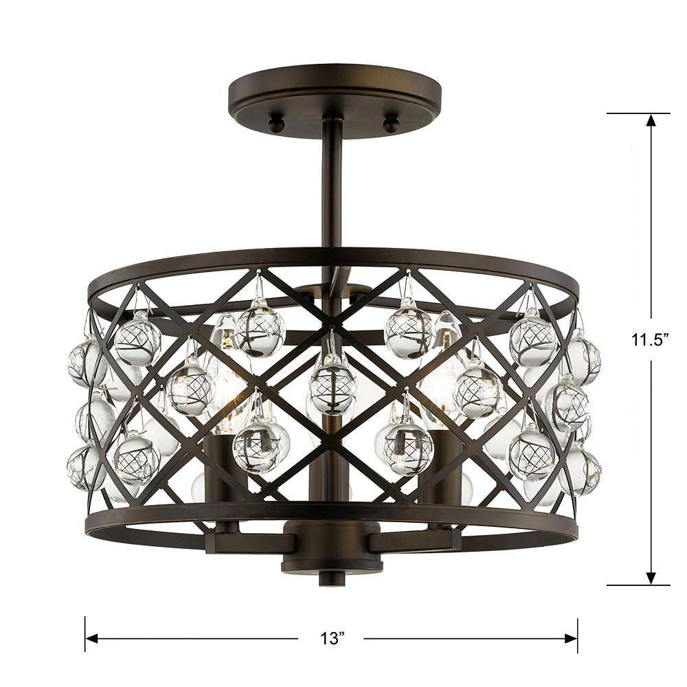 Aged Bronze Semi Flush Mount with Crystal Globes N592