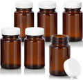 Amber Glass Wide Mouth Packer Bottle With White Ribbed Lid (6 Pack) V400860