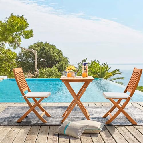 3 Piece Acacia Wood Folding Patio Bistro Set J49530