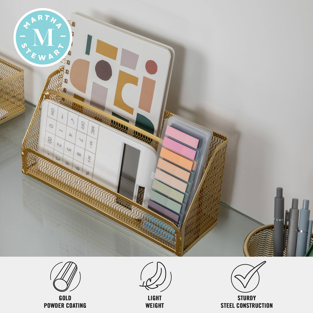 Gold Mesh Metal 6 Piece Set Desktop Organizers and Accessories O2366