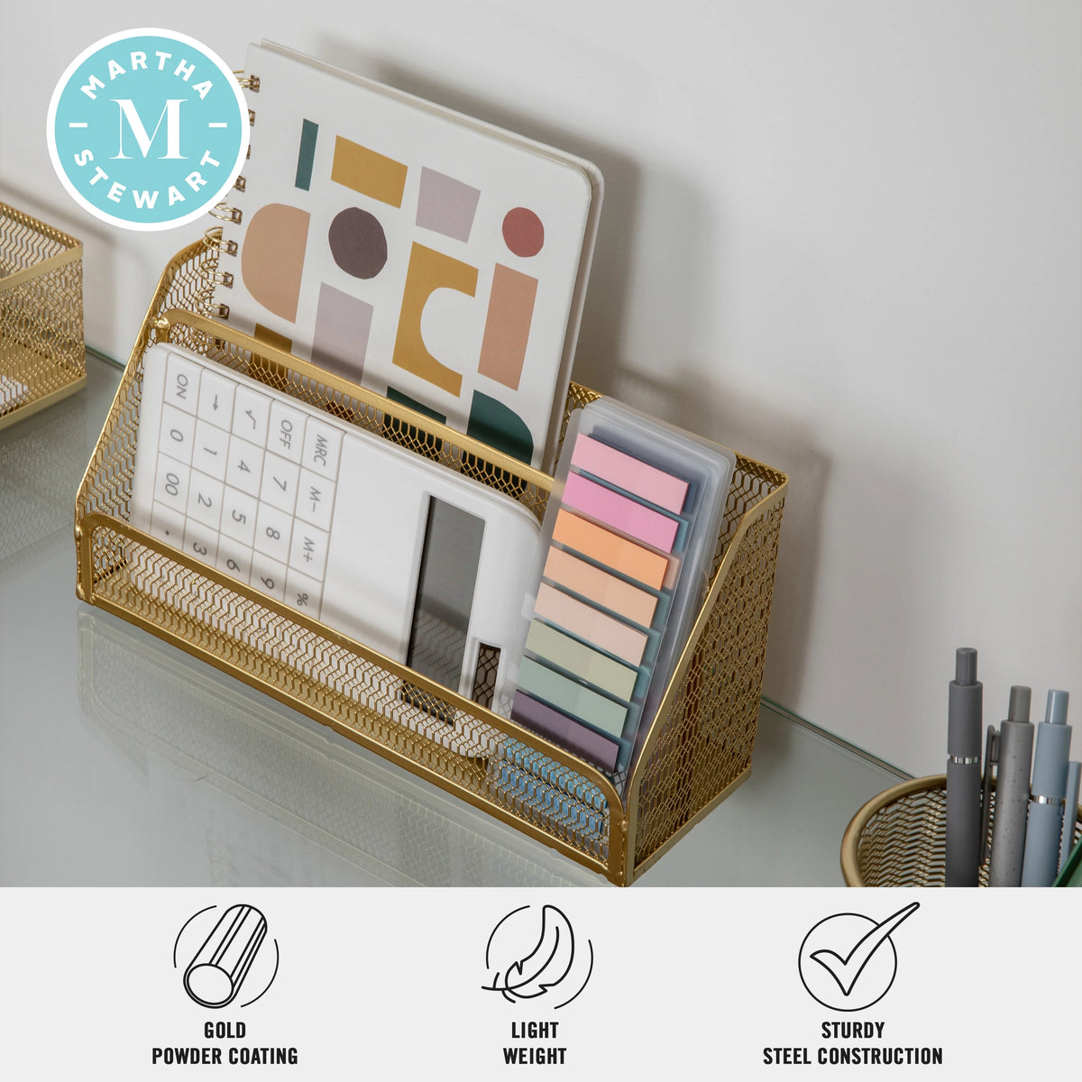Gold Mesh Metal 6 Piece Set Desktop Organizers and Accessories O2366