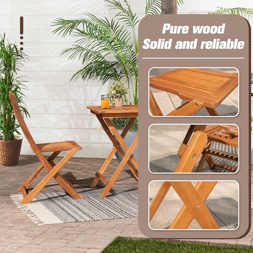 3 Piece Acacia Wood Folding Patio Bistro Set J49530