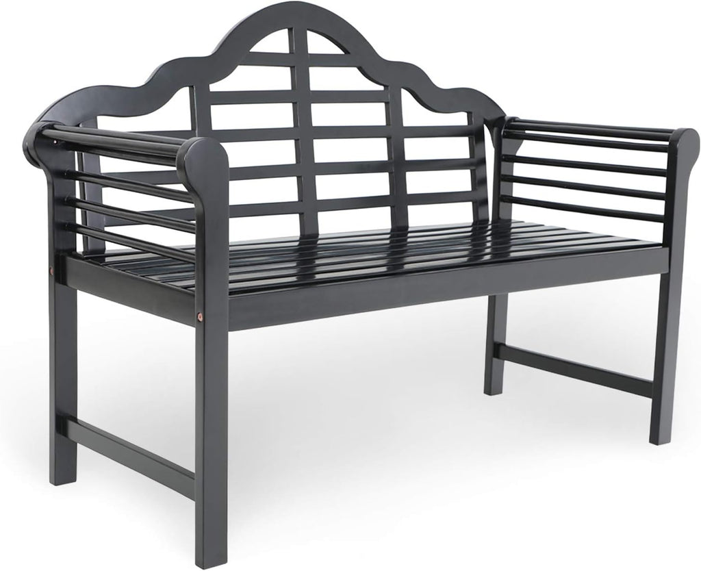 Black Acacia Wood Outdoor Bench with Backrest and Armrests L99001