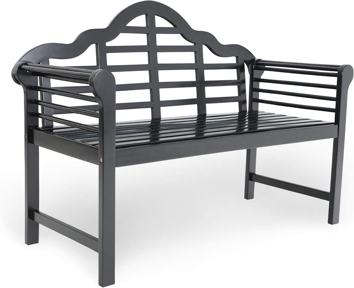 Black Acacia Wood Outdoor Bench with Backrest and Armrests L99001