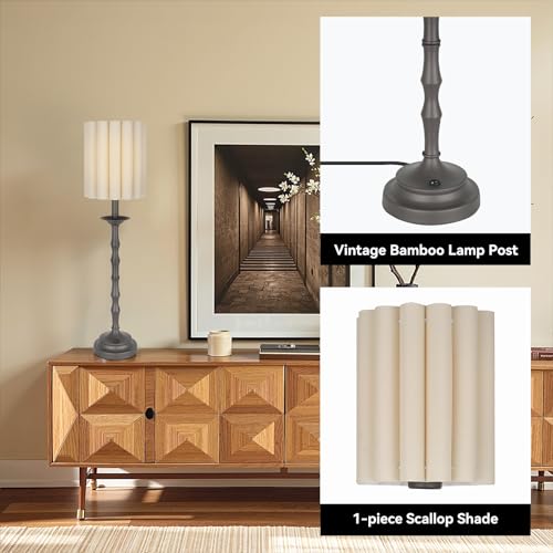 Black Scalloped Table Lamp with Bamboo Lamp Post H2170
