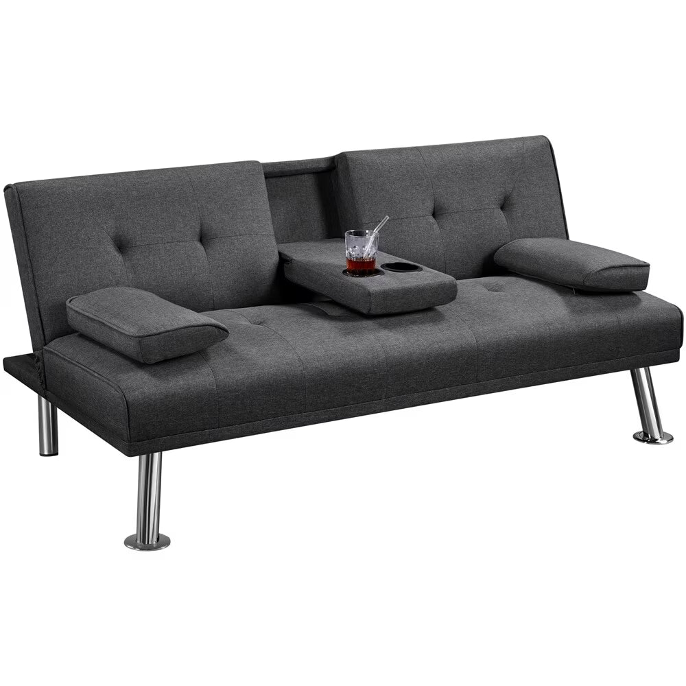 Dark Gray Tufted Fabric Convertible Futon Sofa Bed N82438