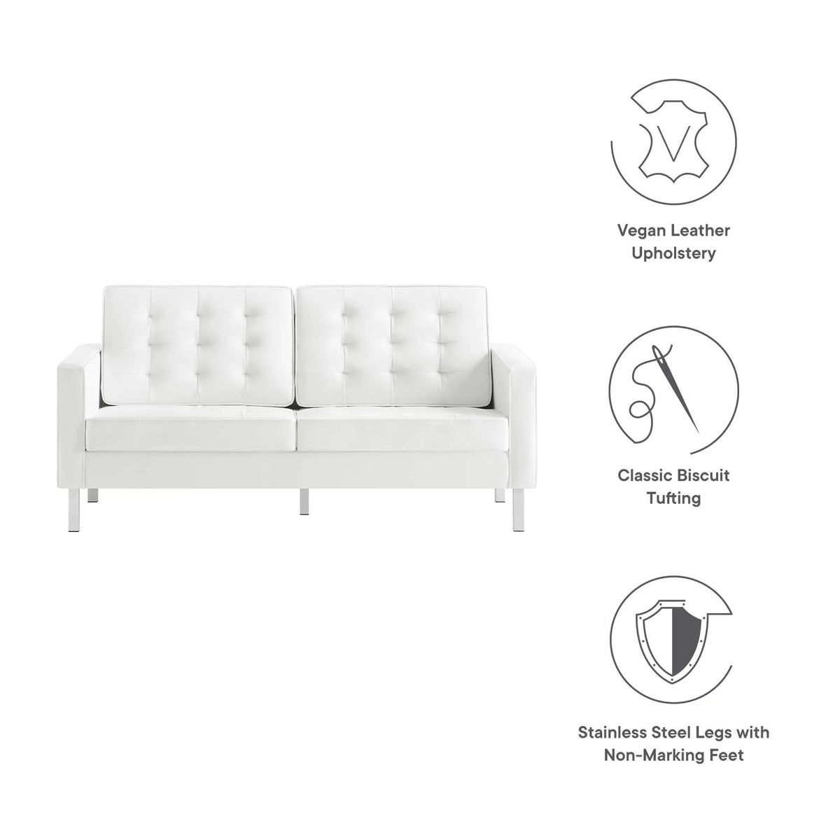 Silver White Tufted Vegan Leather Loveseat W6431