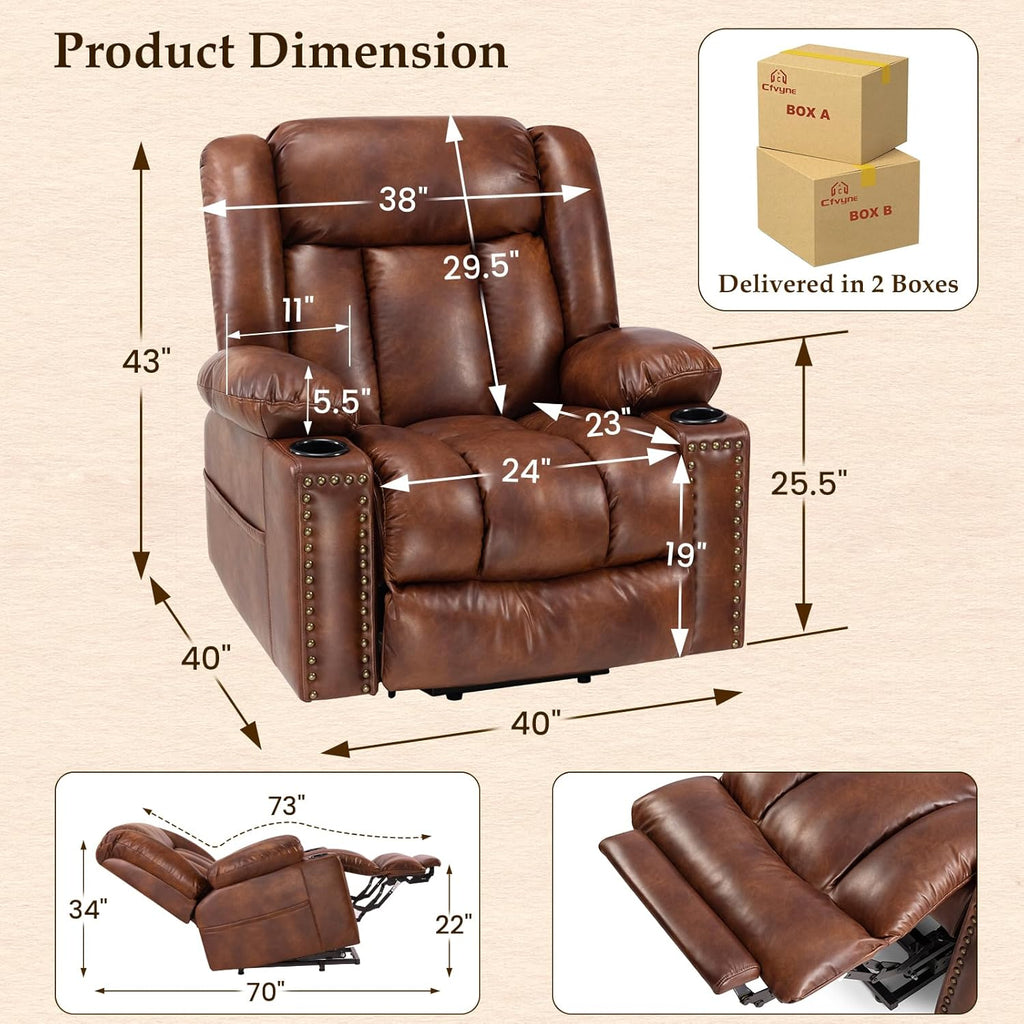 Large Power Lift Recliner with Extended Footrest, Heat and Massage O67454