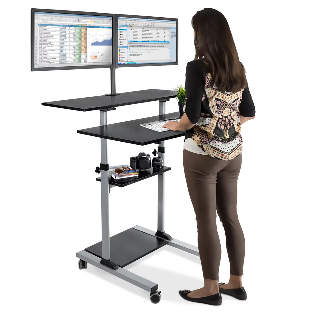 Extra Wide Mobile Standing Desk with Dual Monitor Mount G331480