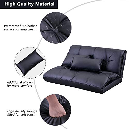5-Position Folding Chaise Lounge with Adjustable Back & Steel Frame Black H2270