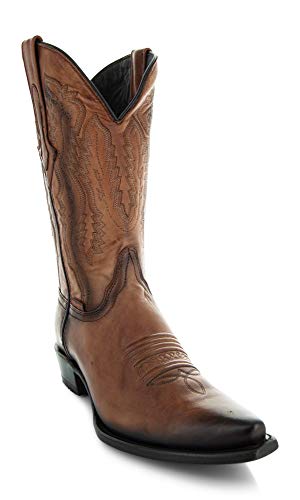 Tan Genuine Leather Snip Toe Cowboy Boots I22920