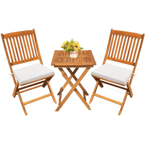 3 Piece Acacia Wood Folding Patio Bistro Set J49530