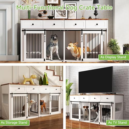 White Wooden Dog Crate Furniture with 2 Drawers O19143
