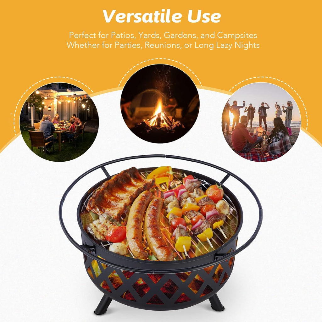 30-Inch Round Wood Burning Fire Pit with BBQ Grill Z40373