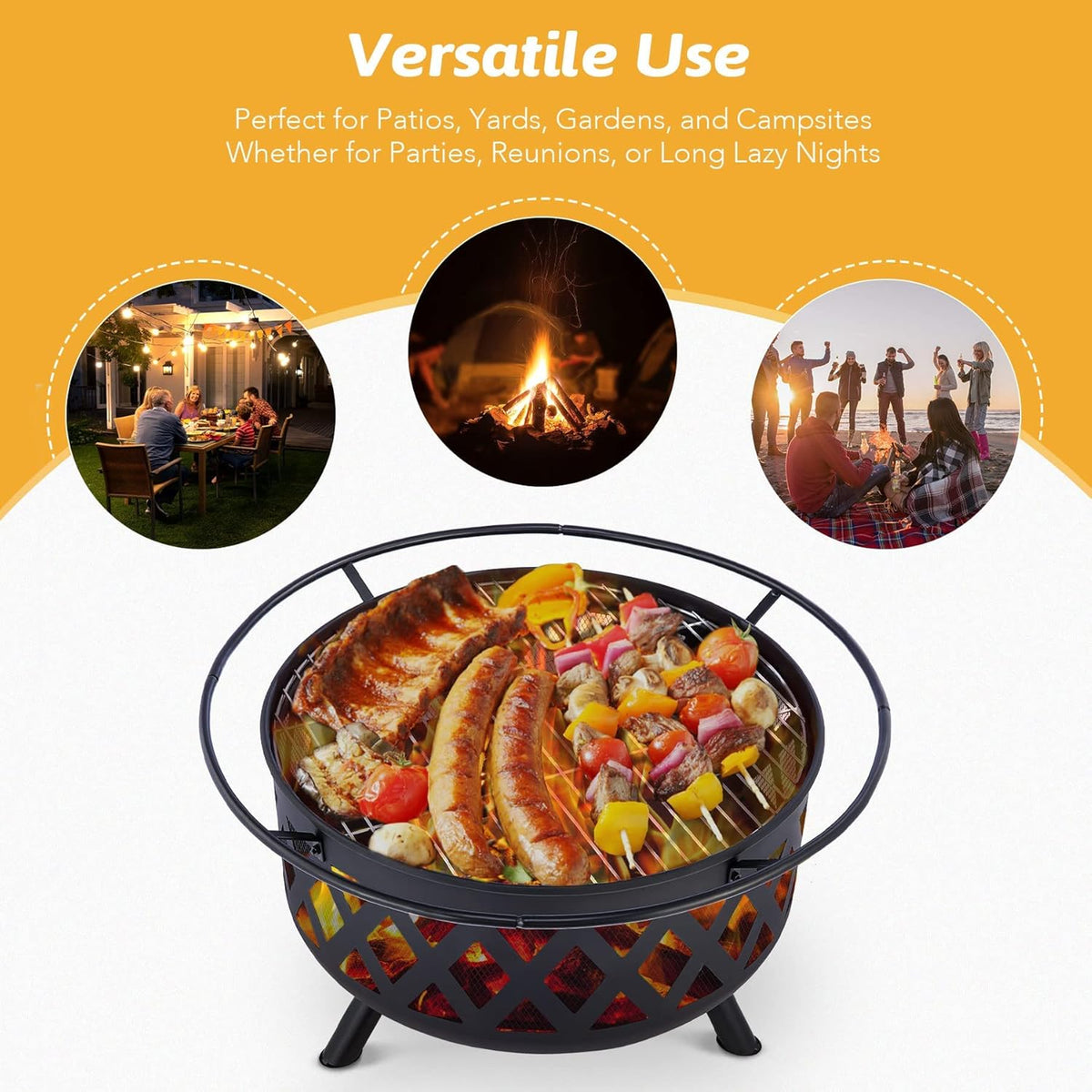 30-Inch Round Wood Burning Fire Pit with BBQ Grill Z40373