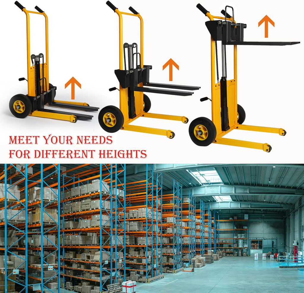 440 lbs Capacity 35" Lift Height Adjustable Forks Fixed Legs Pallet Stacker W21142