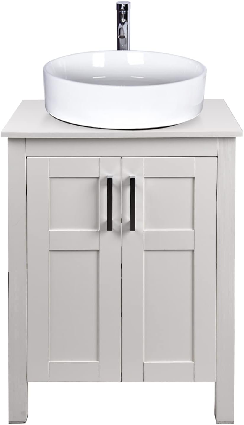 24 Inches White Single Bathroom Vanity Set with Top and 2-Door Cabinet I654