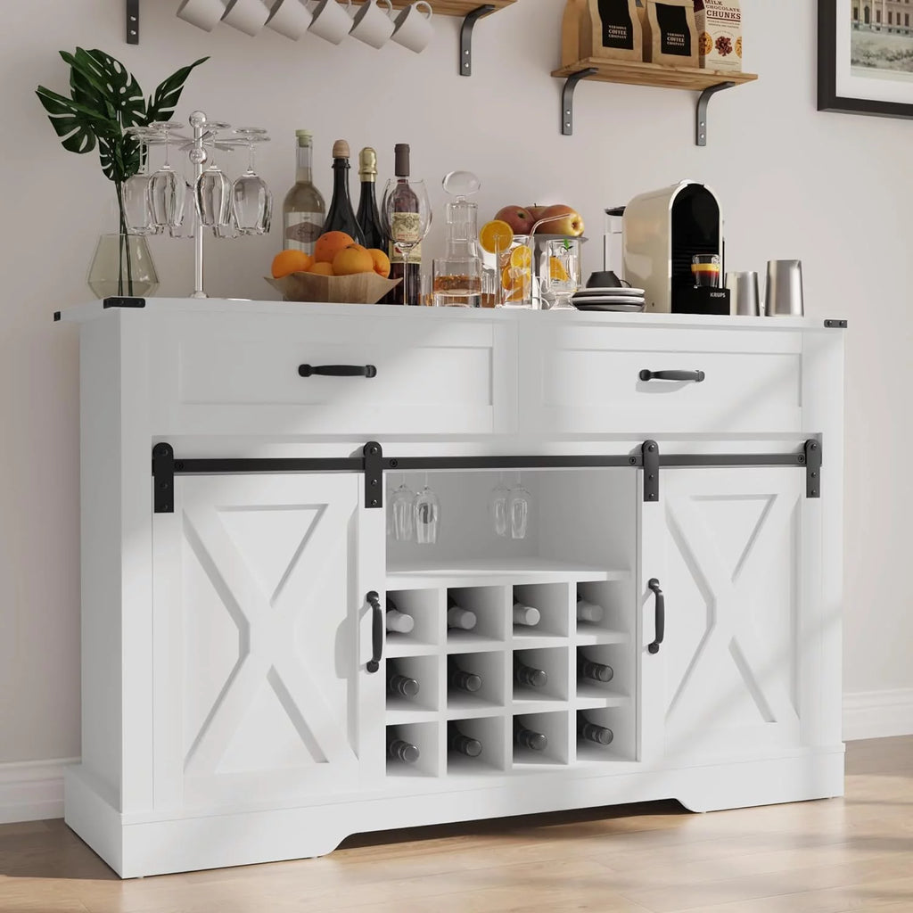 52" White Storage Cabinet with Wine Rack & Drawers G854