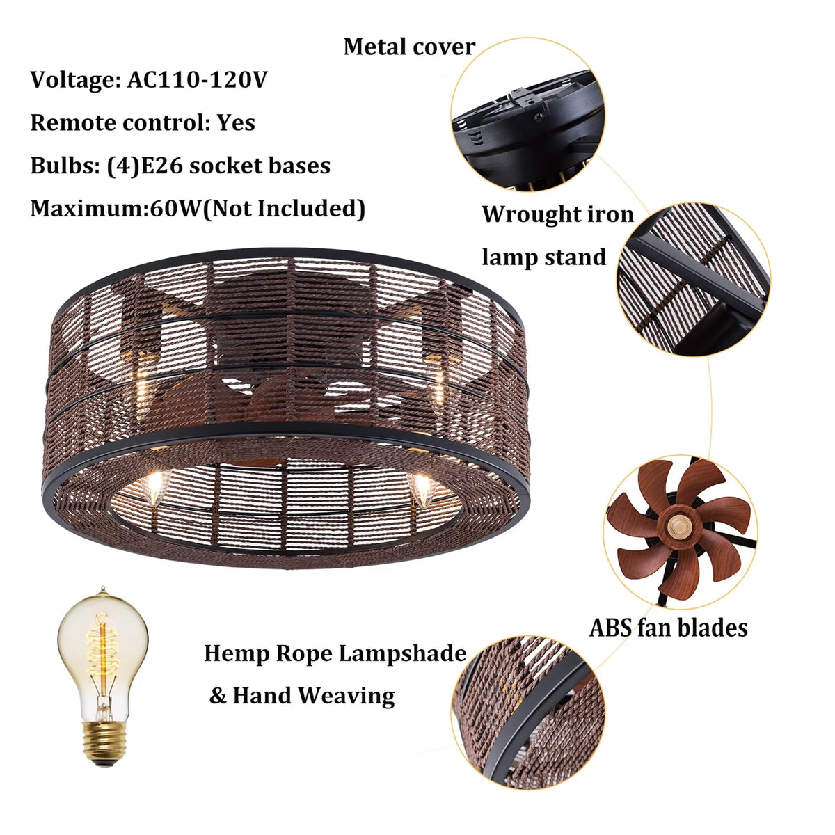 18.5 Inch Black Caged Ceiling Fan with Light F1782