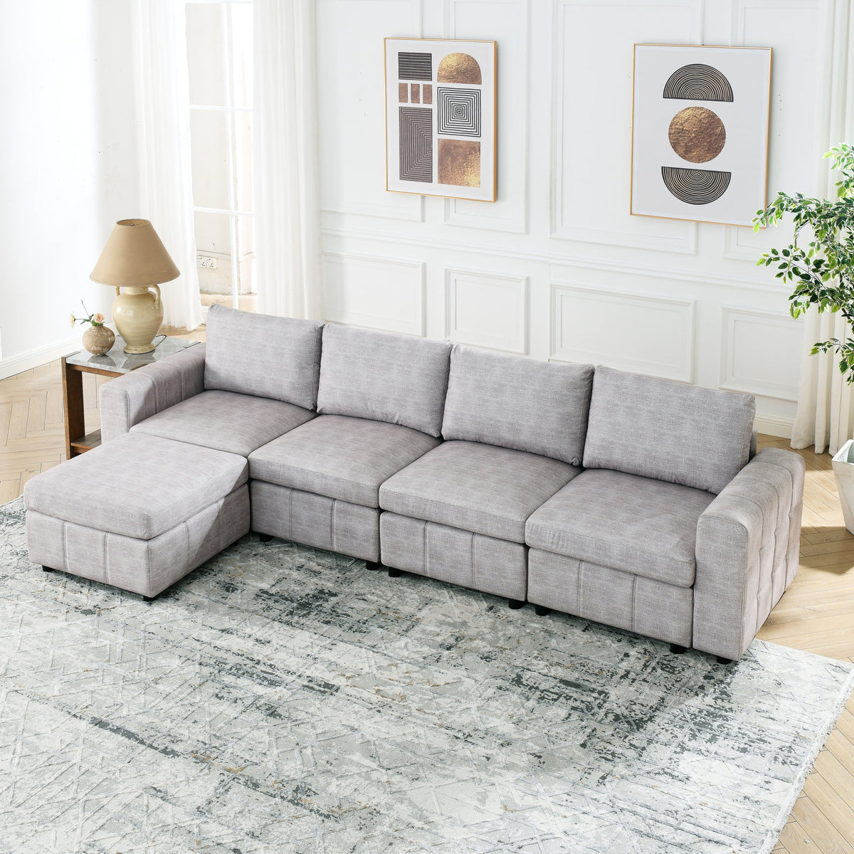 L Shaped Upholstered Modular Sectional Sofa B19564