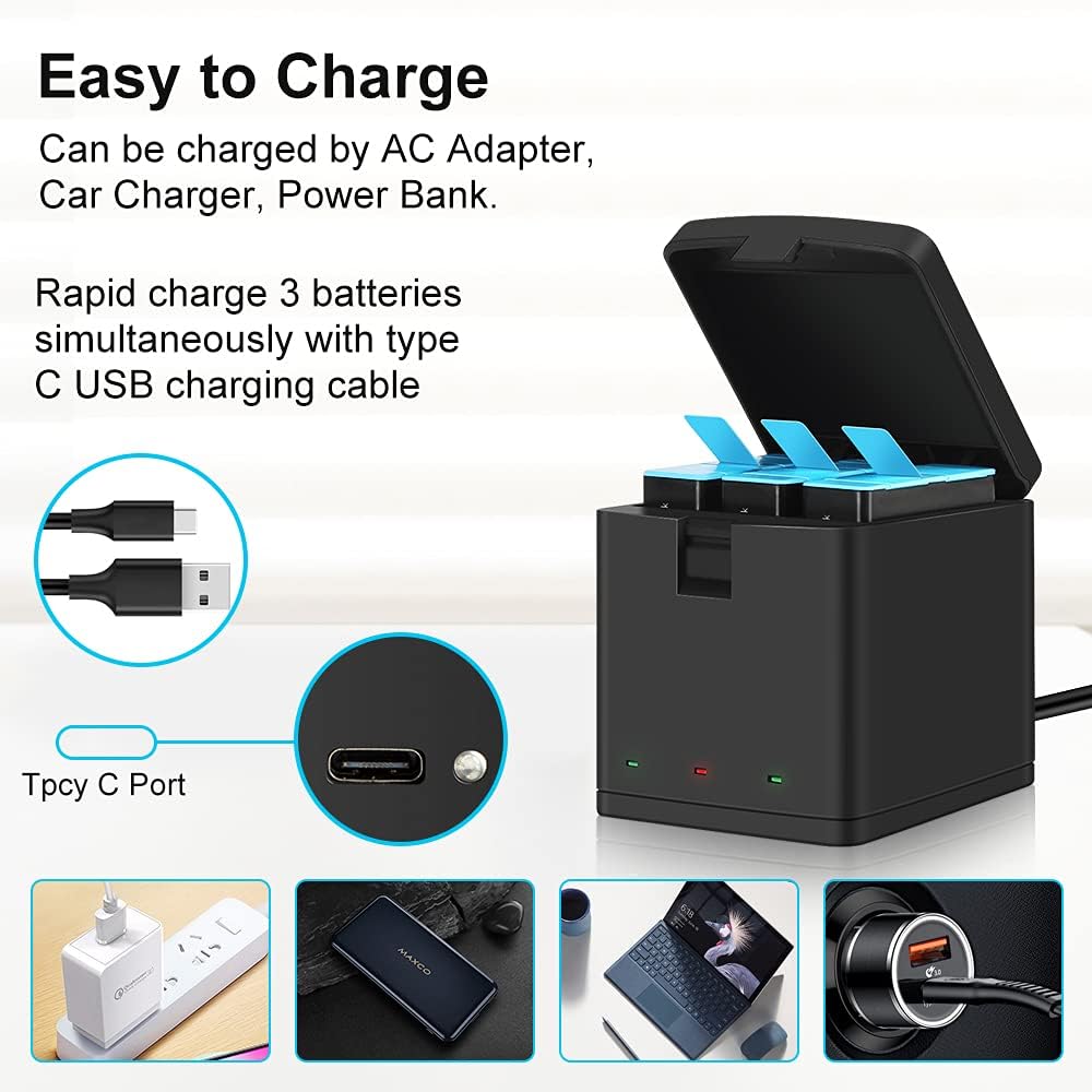 3-Pack 1800mAh Camera Batteries with 3-Channel USB Charger I43350