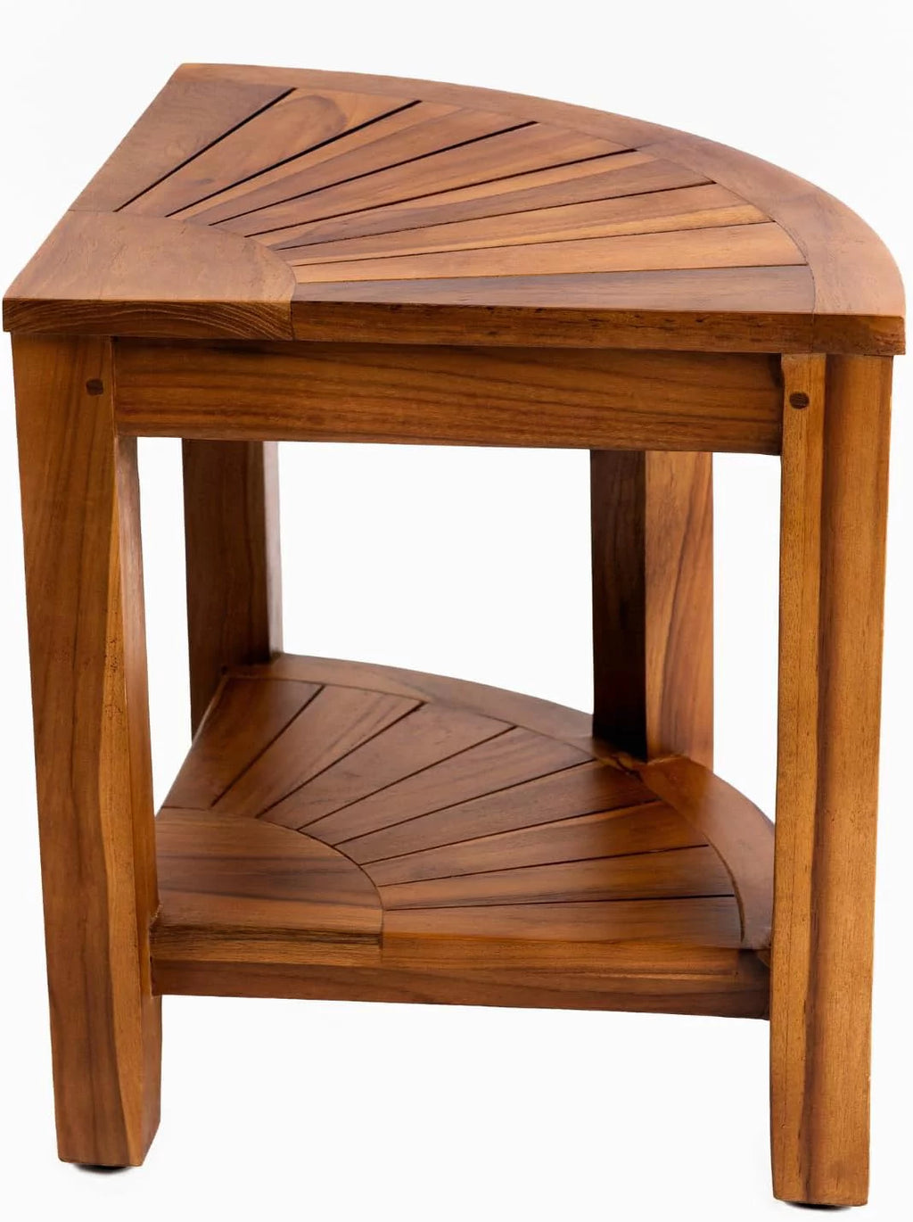 Teak Corner Bench with Shelf, 18 Inch Wooden Seat Stool P39026