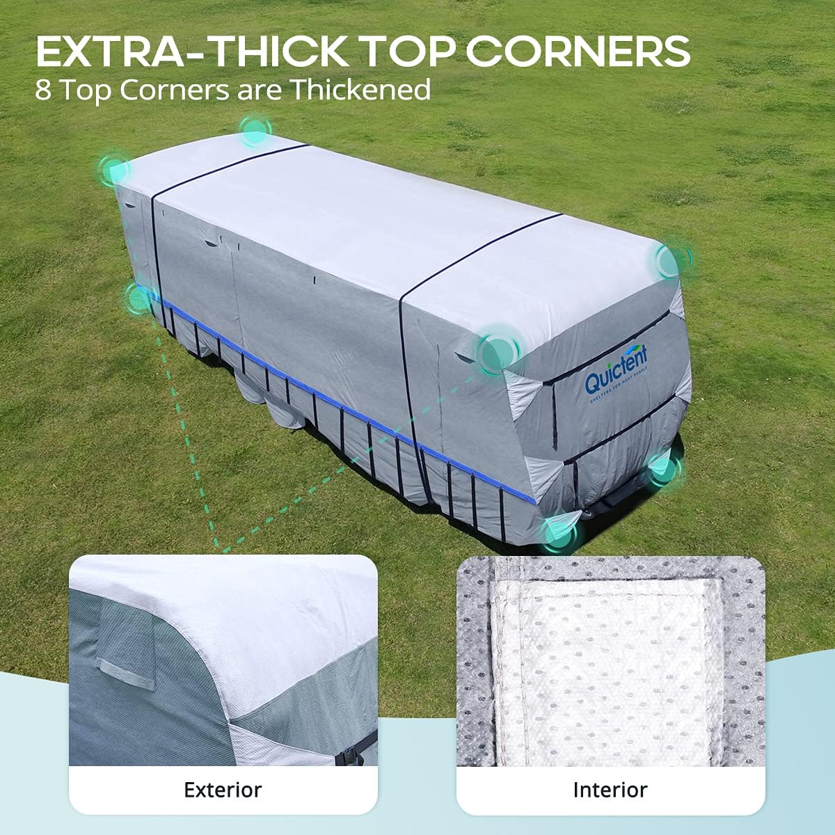 Extra-Thick 6-ply Travel Trailer RV Cover with 2 Windproof Straps, 4 Tire Covers G3686