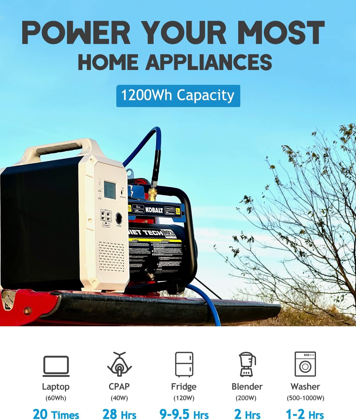 1200Wh 1000W Portable Power Station Lithium Battery H211