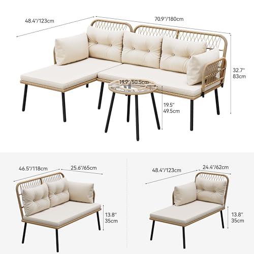4-Piece Wicker Patio Bistro Set with Cushions and Metal Table F776
