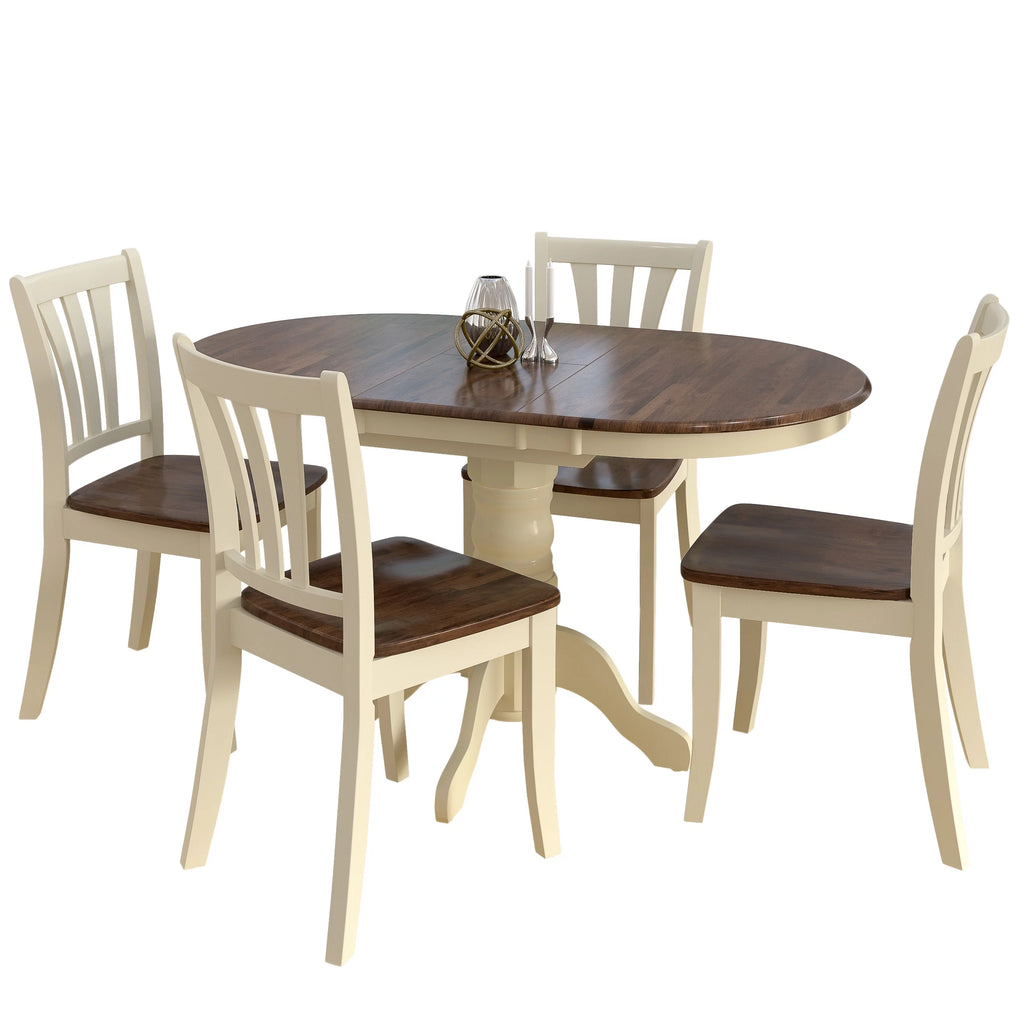 5 Piece Extendable Dark Brown and Cream Solid Wood Dining Set J1094
