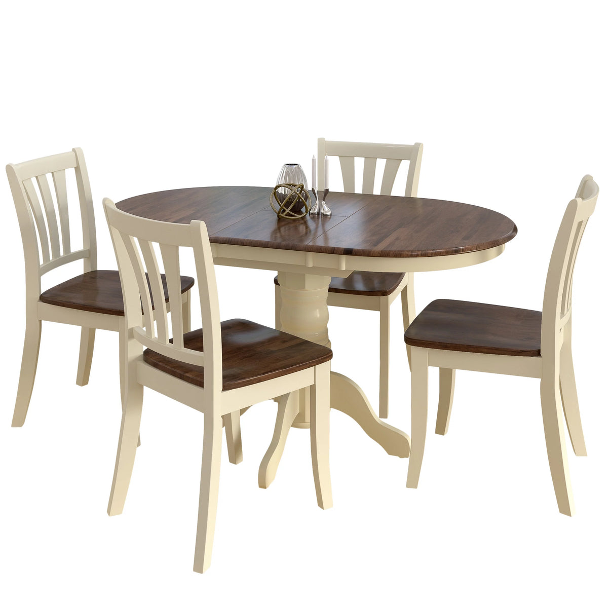 5 Piece Extendable Dark Brown and Cream Solid Wood Dining Set J1094