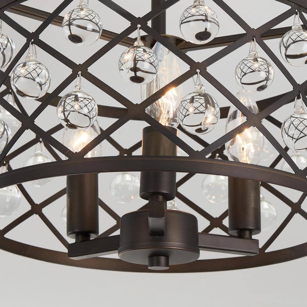 Aged Bronze Semi Flush Mount with Crystal Globes N592