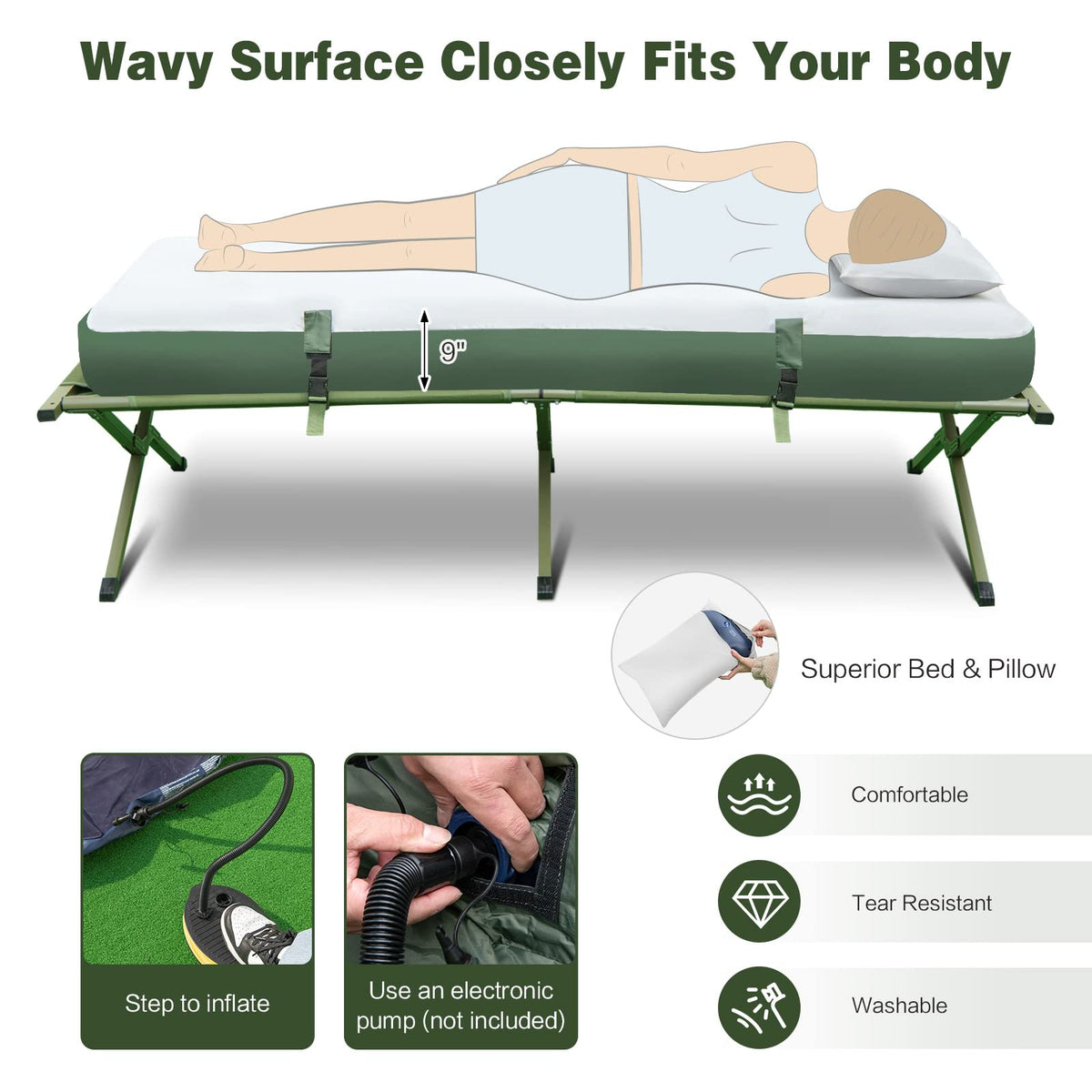 1-Person 5-in-1 Tent Cot with Air Mattress, Sleeping Bag, Carrying Bag K656860