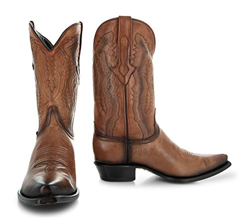 Tan Genuine Leather Snip Toe Cowboy Boots I22920