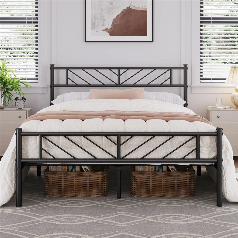Queen Metal Platform Bed with Arrow Design Headboard and Footboard G808283