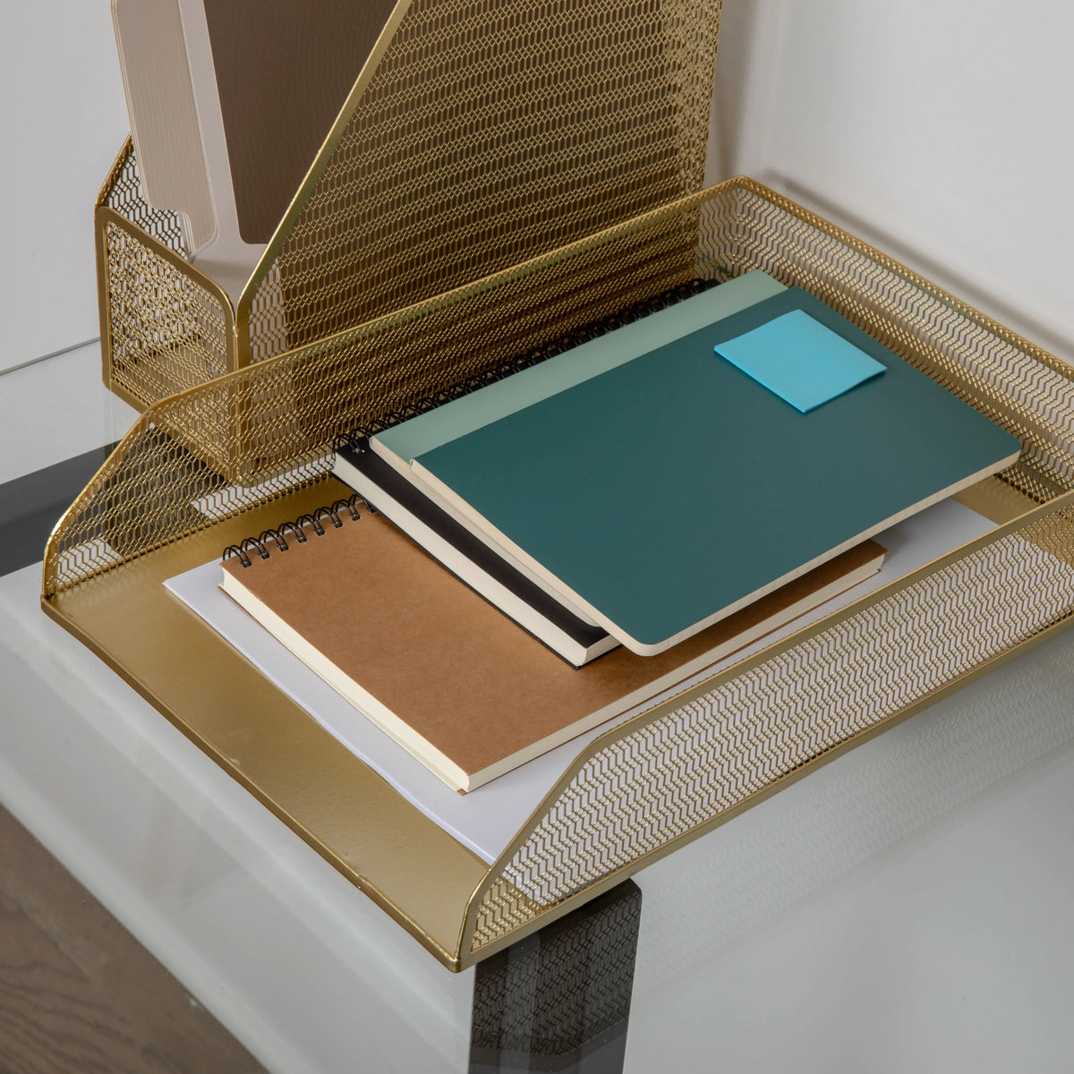 Gold Mesh Metal 6 Piece Set Desktop Organizers and Accessories O2366