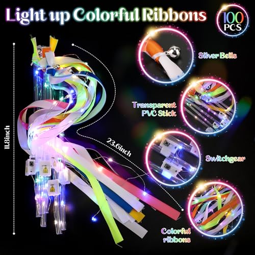 100 PCS Light Up Wands with 3 Colorful Flashing Modes M945