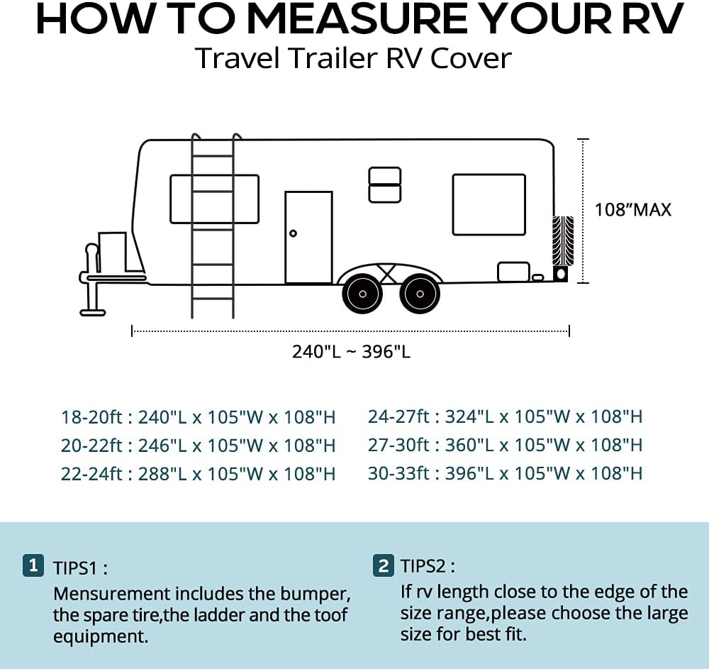Extra-Thick 6-ply Travel Trailer RV Cover with 2 Windproof Straps, 4 Tire Covers G3686